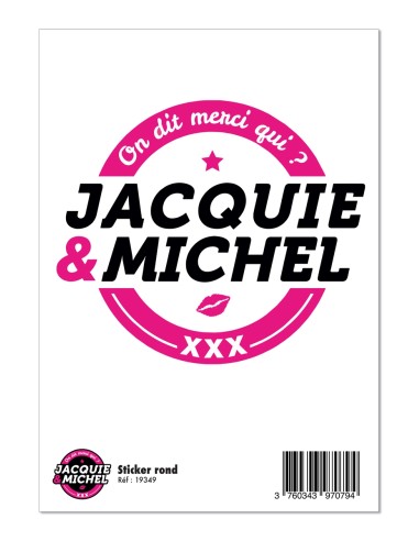 Grand sticker Jacquie & Michel rond blanc