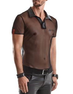 Polo en maille noire transparente - Regnes