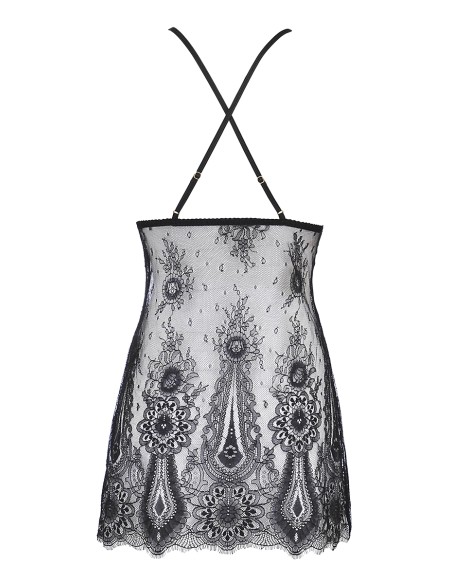 Nuisette dentelle et wetlook noire V-9789 - Axami