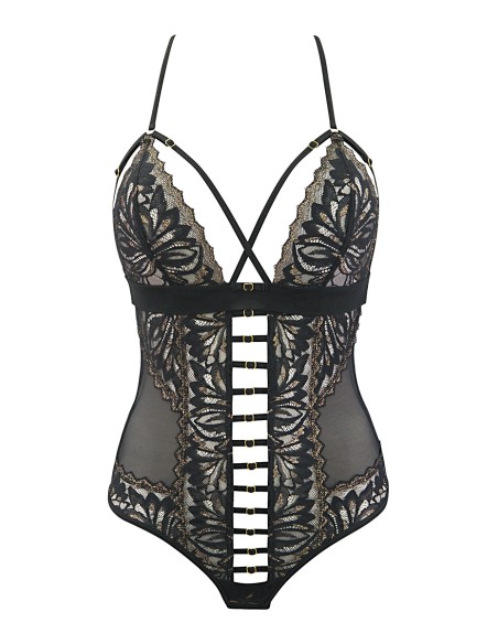 Body string tulle et dentelle noir V-10100 - Axami