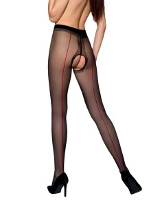 Collants ouverts couture TI022 - noir/rouge