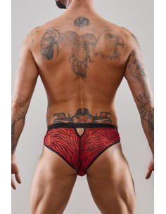 Slip type brésilien ouvert zébré rouge et noir - Regnes 2