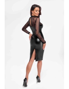 Robe moulante Sublime F310 wetlook et tulle floqué 2