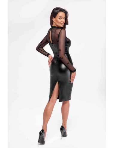 Robe moulante Sublime F310 wetlook et tulle floqué