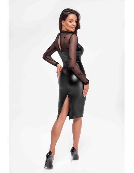 Robe moulante Sublime F310 wetlook et tulle floqué