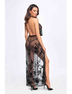 Robe longue dos nu Divinity F312 tulle floqué 2