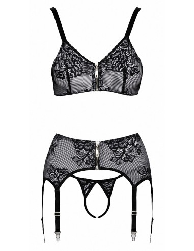 Ensemble coquin ouvert 3 pièces gris - Cottelli Lingerie Ensemble coquin ouvert 3 pièces gris - Cottelli Lingerie