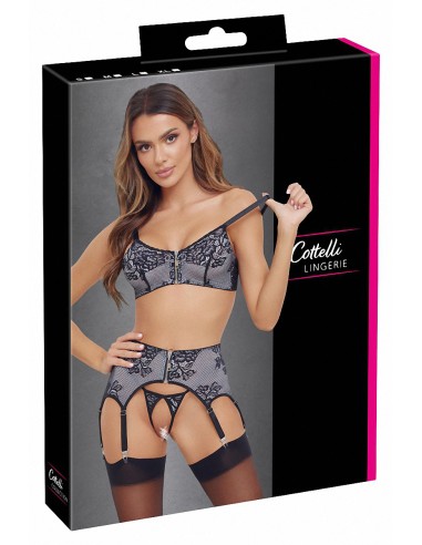 Ensemble coquin ouvert 3 pièces gris - Cottelli Lingerie Ensemble coquin ouvert 3 pièces gris - Cottelli Lingerie