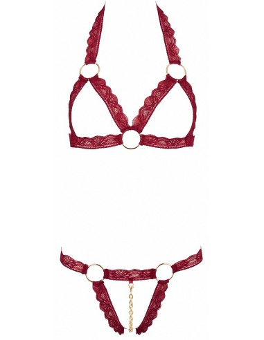 Ensemble string ouvert et seins nus bordeaux - Cottelli Lingerie