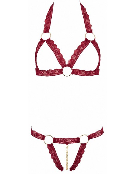 Ensemble string ouvert et seins nus bordeaux - Cottelli Lingerie