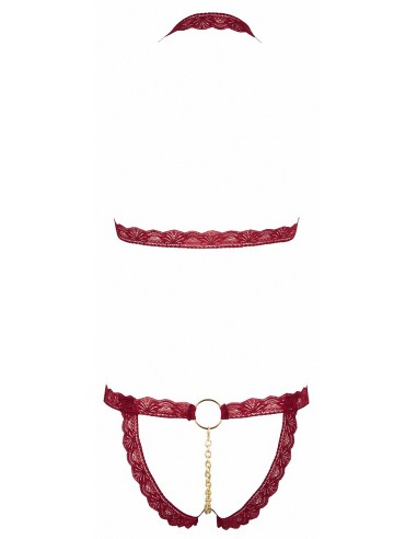 Ensemble string ouvert et seins nus bordeaux - Cottelli Lingerie
