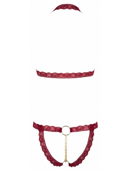 Ensemble string ouvert et seins nus bordeaux - Cottelli Lingerie