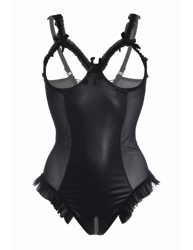 Body wetlook ouvert noir Mistique - Christine