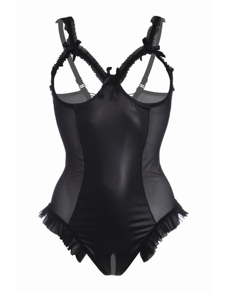 Body wetlook ouvert noir Mistique - Christine