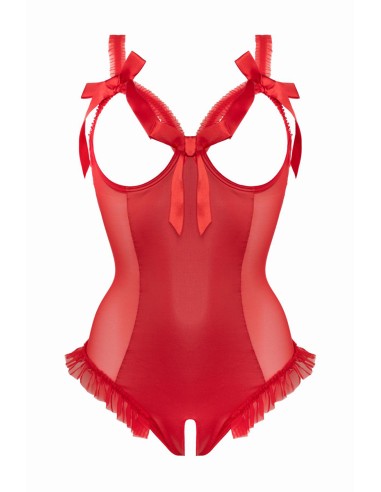 Body wetlook ouvert rouge Mistique - Christine
