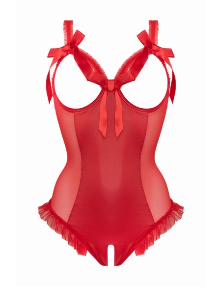 Body wetlook ouvert rouge Mistique - Christine