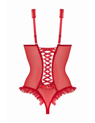 Body wetlook ouvert rouge Mistique - Christine