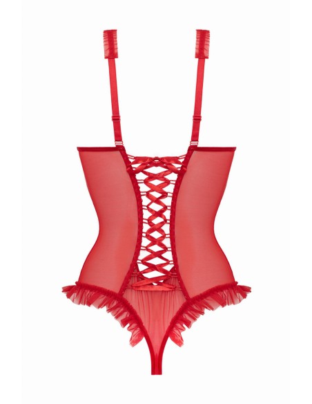 Body wetlook ouvert rouge Mistique - Christine