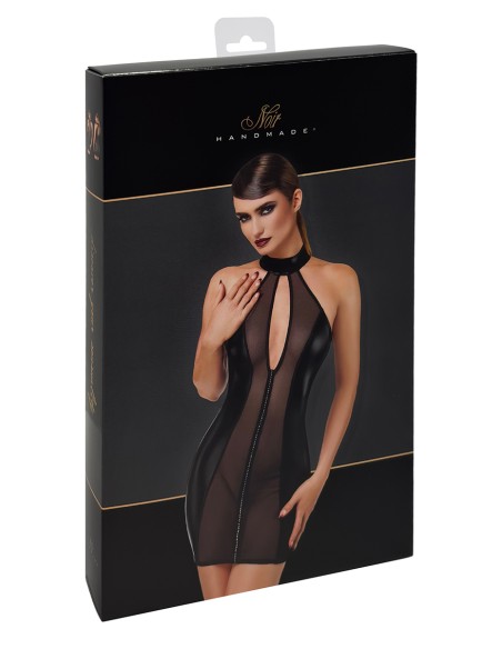 Mini robe tulle et wetlook Luxuria F370 - Noir Handmade