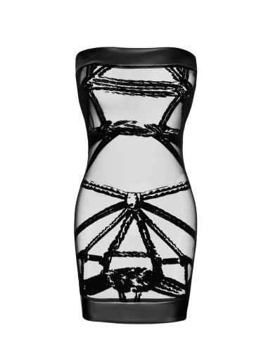 Mini robe floquée à épaules nues Bondesque F359 - Noir Handmade