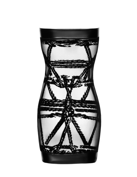 Mini robe floquée à épaules nues Bondesque F359 - Noir Handmade