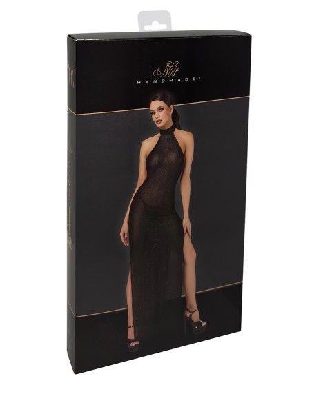 Robe longue en maille pailletée Onyx F372 - Noir Handmade