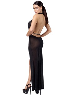 Robe longue fendue Onyx F373 - Noir Handmade 2