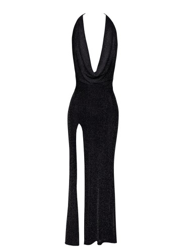 Robe longue fendue Onyx F373 - Noir Handmade
