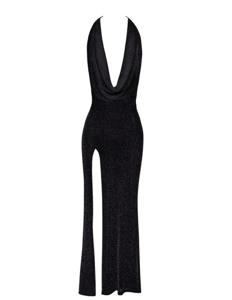 Robe longue fendue Onyx F373 - Noir Handmade