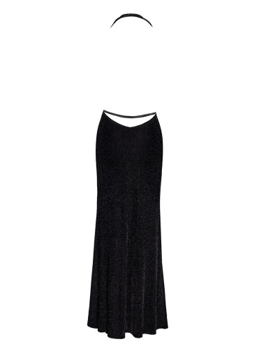 Robe longue fendue Onyx F373 - Noir Handmade