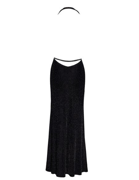 Robe longue fendue Onyx F373 - Noir Handmade