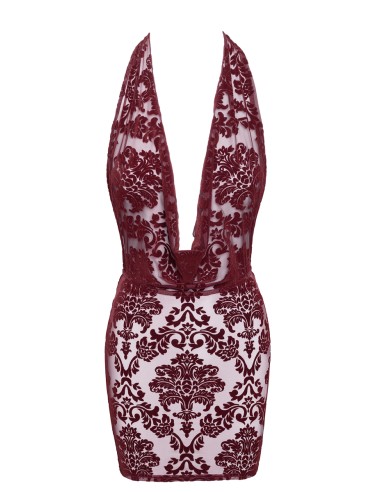 Mini robe dos nu en tulle floqué Kink Royal F385 - Noir Handmade