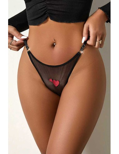 String coeur et strass Noir - Litolu Lingerie