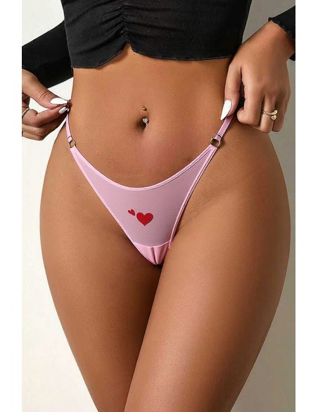 String coeur et strass Rose - Litolu Lingerie