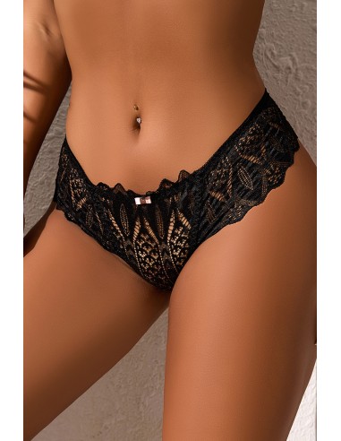 String dentelle dos lacé Noir - Litolu Lingerie