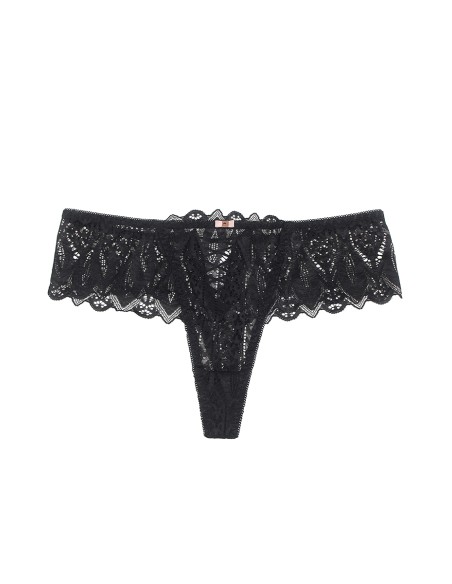 String dentelle dos lacé Noir - Litolu Lingerie