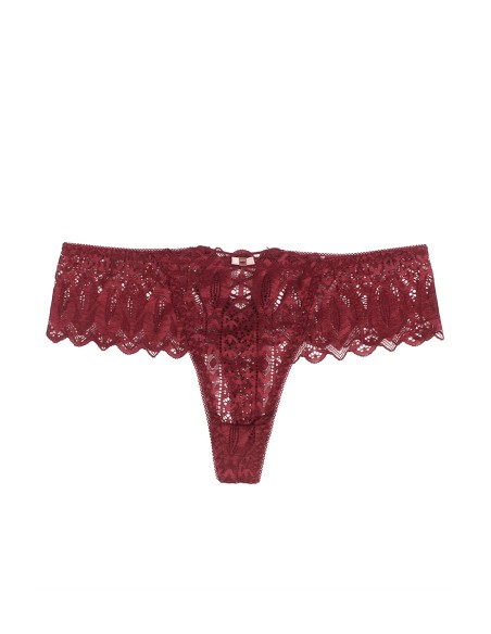 String dentelle dos lacé Bordeaux - Litolu Lingerie