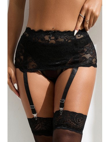 Porte-jarretelles dentelle large Noir - Litolu Lingerie