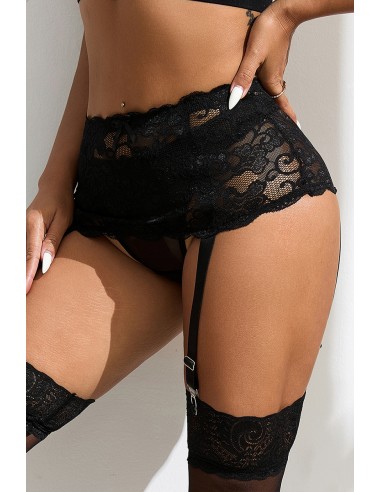 Porte-jarretelles dentelle large Noir - Litolu Lingerie