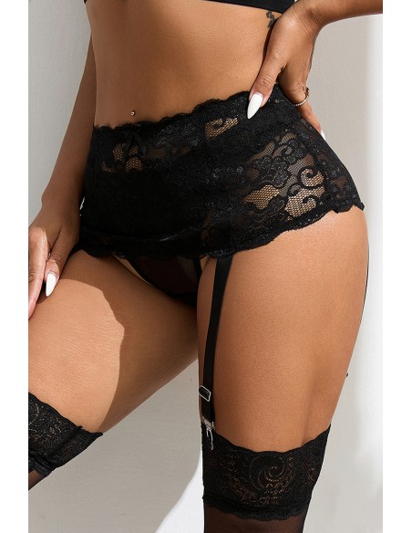 Porte-jarretelles dentelle large Noir - Litolu Lingerie