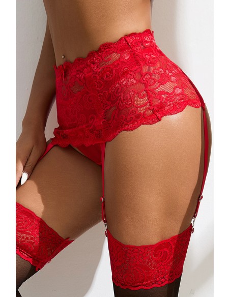 Porte-jarretelles dentelle large Rouge - Litolu Lingerie