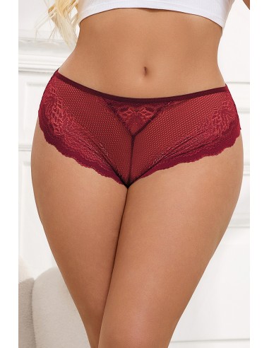 Tanga dentelle bijou Coeur Bordeaux - Litolu Lingerie