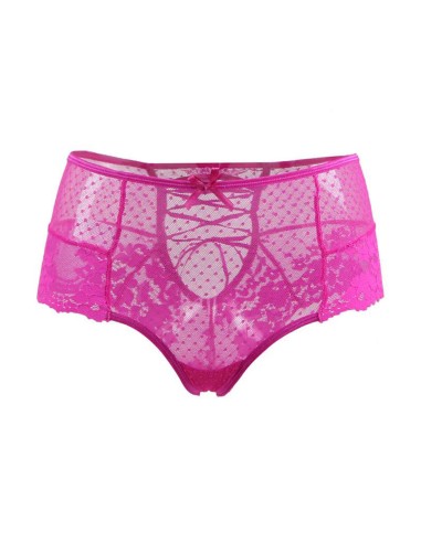 Tanga lacé dentelle taille haute Rose - Litolu Lingerie