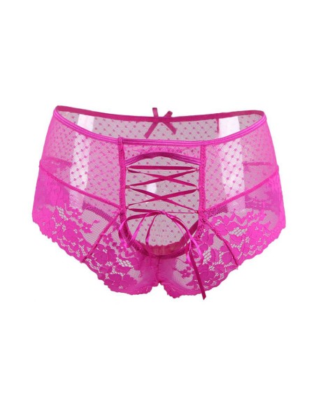 Tanga lacé dentelle taille haute Rose - Litolu Lingerie