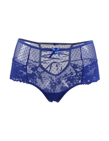 Tanga lacé dentelle taille haute Bleu - Litolu Lingerie