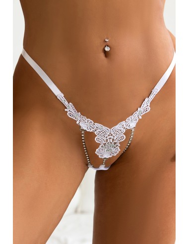 String ouvert floral blanc - Litolu Lingerie