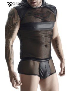 T-shirt à capuche wetlook et mesh - Regnes 2