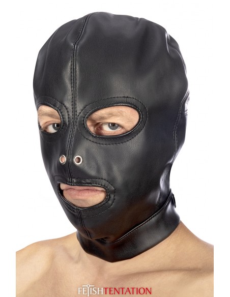 Cagoule BDSM 3 ouvertures en simili cuir - Fetish Tentation Cagoule BDSM 3 ouvertures en simili cuir - Fetish Tentation